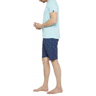 Pyjama court Arthur coton avec manches courtes et col V bleu
