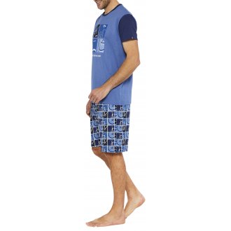 Pyjama court Arthur coton avec manches courtes et col rond bleu