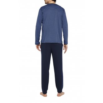 Pyjama long Arthur coton avec manches longues et col V bleu