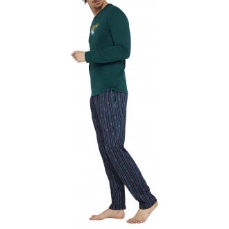 Pyjama long Arthur coton avec manches longues et col V sapin