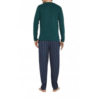 Pyjama long Arthur coton avec manches longues et col V sapin