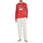 Pyjama long Arthur coton avec manches longues et col V rouge