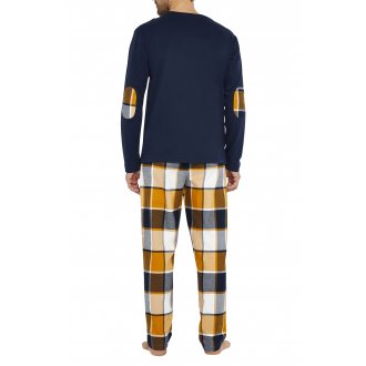 Pyjama long Arthur coton avec manches longues et col V marine carreaux