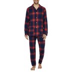 Pyjama long Arthur coton avec manches longues et col cranté rouge carreaux