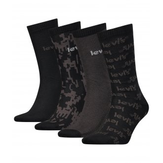 Coffret 4 paires de chaussettes Levi's® hautes en coton stretch noir, taupe et camouflage