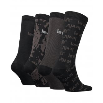 Coffret 4 paires de chaussettes Levi's® hautes en coton stretch noir, taupe et camouflage
