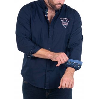 Chemise Ruckfield coton avec manches longues et col américain bleu marine