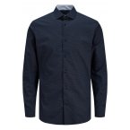 Chemise Premium en coton avec manches longues et col italien bleu marine