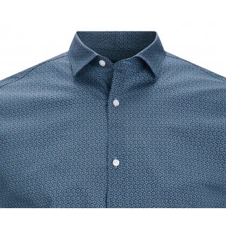 Chemise Premium en coton avec manches longues et col italien bleu marine fleurie