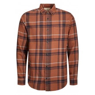Chemise Premium en coton avec manches longues et col boutonné marron carreaux