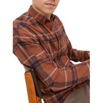 Chemise Premium en coton avec manches longues et col boutonné marron carreaux
