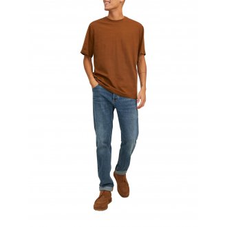 T-shirt col rond Premium en coton biologique avec manches courtes camel
