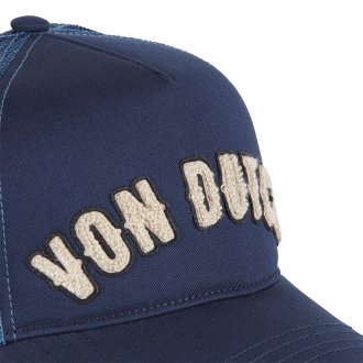 Casquette Von Dutch bleu marine bi-matière avec nom de la marque brodé en relief beige à l'avant