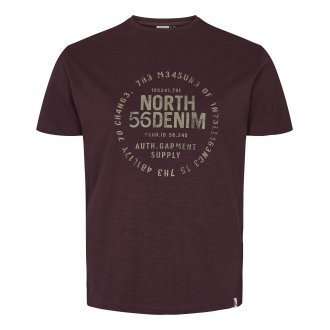T-shirt col rond North 56°4 en coton avec manches courtes bordeaux chiné