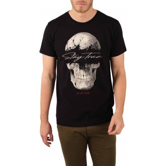 T-shirt col rond Deeluxe en coton avec manches courtes noir crâne