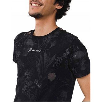 T-shirt col rond Deeluxe en coton anthracite fleuri