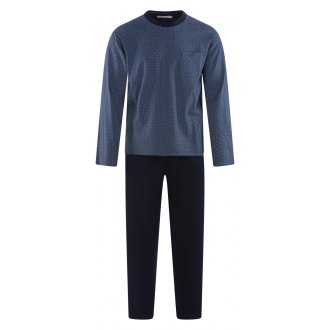 Pyjama long Christian Cane coton avec manches longues et col rond bleu