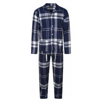 Pyjama long Arthur coton avec manches longues et col à revers marine tartan