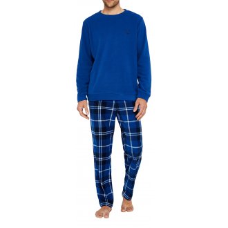 Pyjama long Arthur avec manches longues et col rond bleu à carreaux
