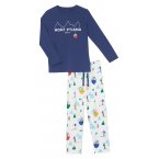 Pyjama long avec un col rond et des manches longues Arthur en coton bleu marine