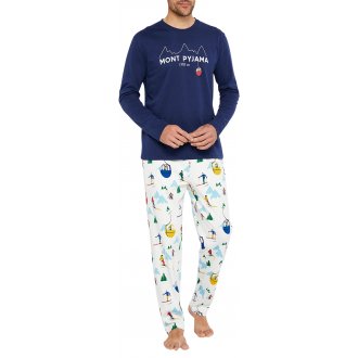 Pyjama long avec un col rond et des manches longues Arthur en coton bleu marine