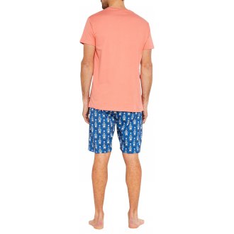 Pyjama court Arthur coton avec manches courtes et col rond corail