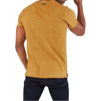 T-shirt Von Dutch en coton col V avec manches courtes jaune délavé