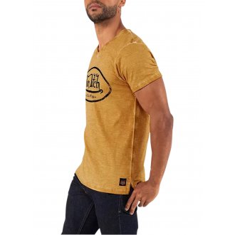 T-shirt Von Dutch en coton col V avec manches courtes jaune délavé