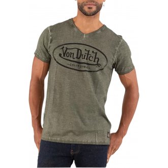 T-shirt Von Dutch en coton col V avec manches courtes kaki délavé