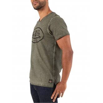 T-shirt Von Dutch coton avec manches courtes et col V kaki délavé