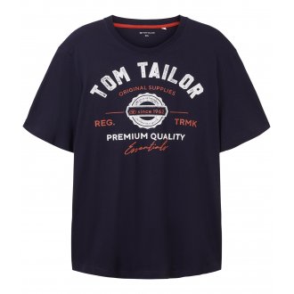 T-shirt Tom Tailor + Grande Taille coton avec manches courtes et col rond marine
