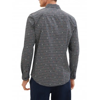 Chemise coupe droite à col français Tom Tailor en coton bleu marine imprimé géométrique
