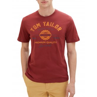 T-shirt col rond Tom Tailor en coton avec manches courtes bordeaux