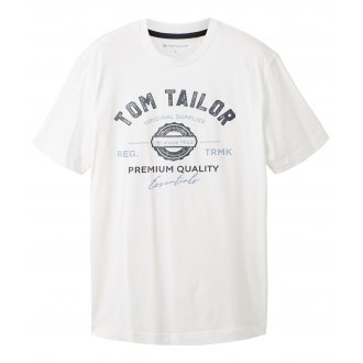 T-shirt col rond Tom Tailor en coton avec manches courtes col rond blanc