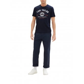 T-shirt Tom Tailor coton avec manches courtes et col rond marine