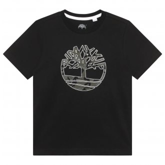 T-shirt col rond Junior Garçon Timberland en coton avec manches courtes noir