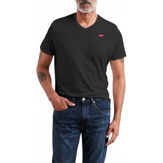 T-shirt basique Levi's® en coton noir uni présentant une coupe droite et un col V