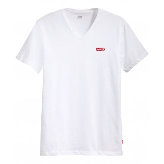 T-shirt basique Levi's® en coton blanc uni présentant une coupe droite et un col V