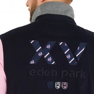 Polo Eden Park en coton à manches longues et col boutonné bleu bleu marine colorblock