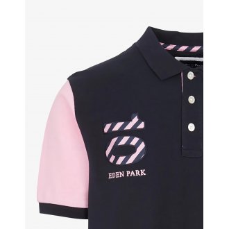 Polo droit à manches courtes avec col boutonné Eden Park en coton bleu marine et rose