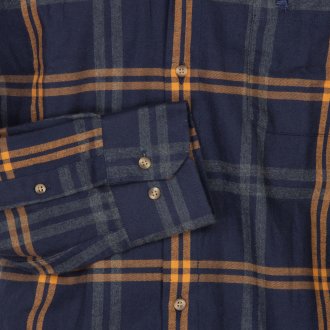 Chemise droite Bande Originale en coton avec manches longues et col américain bleu marine tartan
