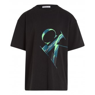 T-shirt col rond Junior Garçon Calvin Klein en coton mélangé avec manches courtes noir