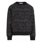 Sweat col rond Junior Garçon Calvin Klein en coton avec manches longues black monogramme