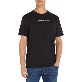 Tee-shirt droit à col rond Tommy Jeans en coton mélangé noir
