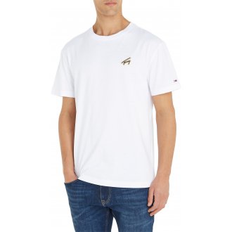 Tee-shirt droit à col rond Tommy Jeans en coton mélangé blanc