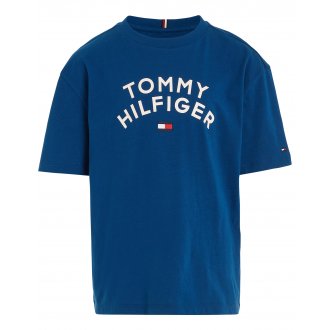 Tee-shirt à col rond Junior Garçon Tommy Hilfiger en coton en transition bleu pétrole