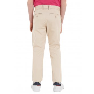 Pantalon chino coupe slim Junior Garçon Tommy Hilfiger en coton biologique mélangé beige