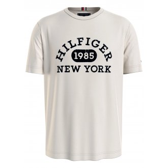 T-shirt col rond Tommy Hilfiger en coton en transition avec manches courtes écru