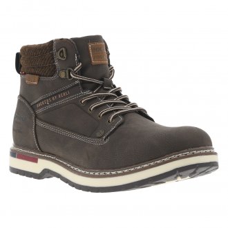 Boots Docker's® marron à semelle plate contrastée, doublure Tartan et à lacets et zip latéral