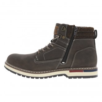 Boots Docker's® marron à semelle plate contrastée, doublure Tartan et à lacets et zip latéral